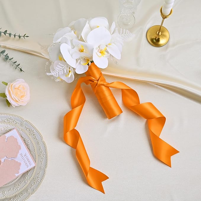 LEEQE Double Face Autumn Orange Satin Ribbon 2 inch X 25 Yards Polyester Autumn Orange Ribbon for Gift Wrapping Very Suitable for Weddings Party Hair Bow Invitation Decorations and More