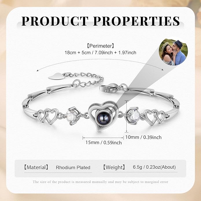 ROSI Personalized Bracelets with Picture Inside, Custom Projection Bracelets with Photos, Picture Bracelet Personalized Photo Gifts, Memorial Gifts for Women Mom Family Couple Girl