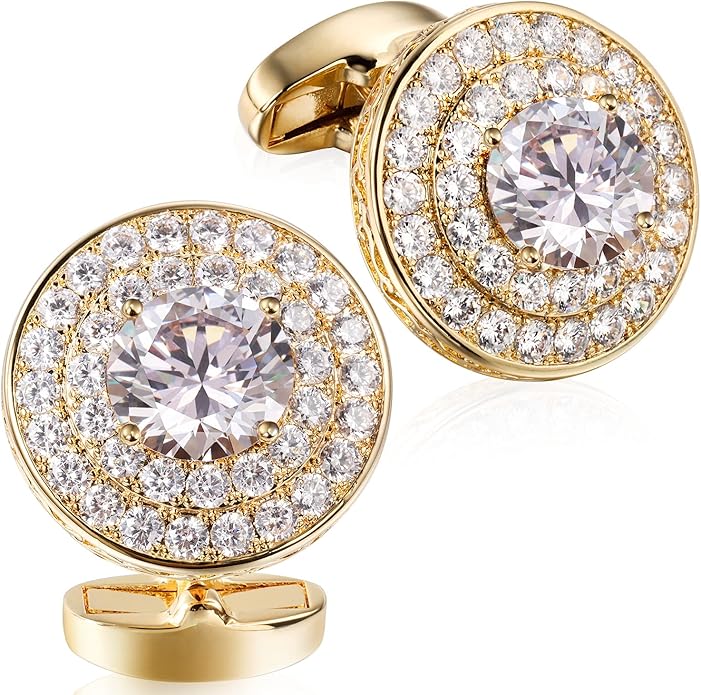 HAWSON Cufflinks for Men, Gold Diamond Crystal Cufflinks for Groom Husband Personalized Gifts, Mens Formal Wedding Business Cufflinks, Luxurious Gorgeous Cuff Links French Shirt Accessories