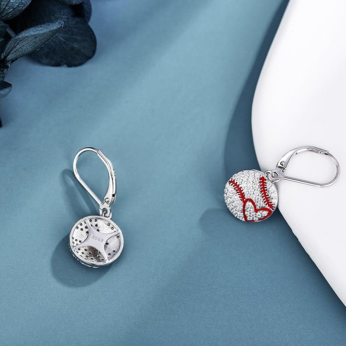 YFN Sports Jewelry Earrings 925 Sterling Silver Baseball Softball Basketball Rugby Football Tennis Volleyball Earrings for Women and Sports Fans Gifts