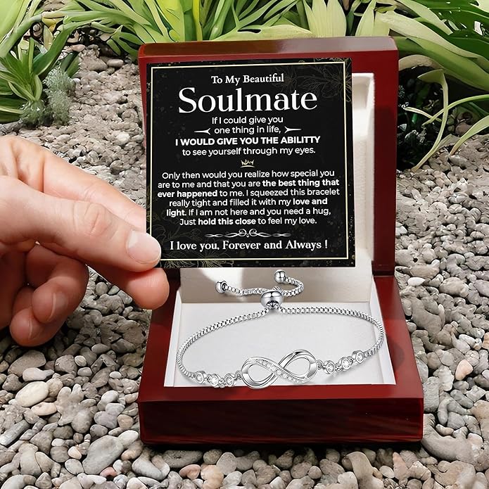 To My Soulmate Bracelet, Soulmate Bracelet For Women, Soulmate's Jewelry Gift From Boyfriend Husband Friend With Message Card And Box Meaning, Valentine Gifts For Her, Birthday Christmas Gifts