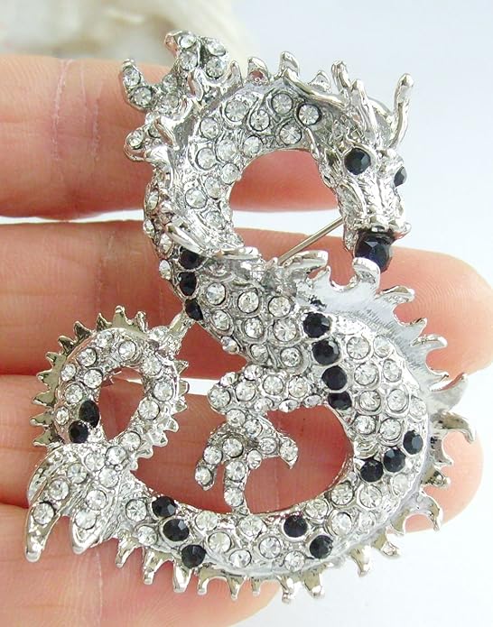 Art Style 2.36" Dragon Brooch Pin Pendant Austrian Crystal BZ2980