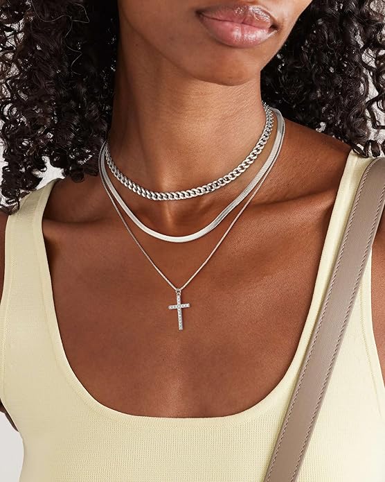 Layered Gold Silver Necklace for Women Non Tarnish,Dainty Choker Statement Chunky Necklace Stack Charm Pendant Chain Necklace Set 14K Gold Plated Long Stacked Womens Necklaces Trendy Jewelry Gift