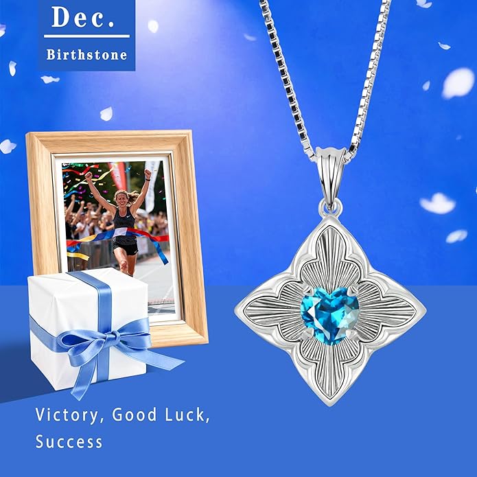 Delicate Four-Leaf Clover Charm Necklace with January Birthstone - S925 Silver, Gift Idea
