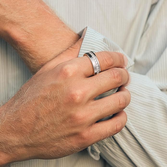 King Will Mens Tungsten Wedding Band with Cubic Zircon Inlay 7mm/8mm Flat Cut Comfort Fit Engagement Rings