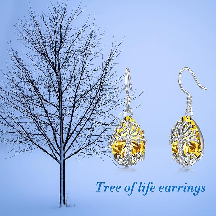 TOUPOP Tree of Life Earrings 925 Sterling Silver Family Tree Dangle Drop Earrings Crystal Jewelry Birthday Christmas Gifts for Women Her