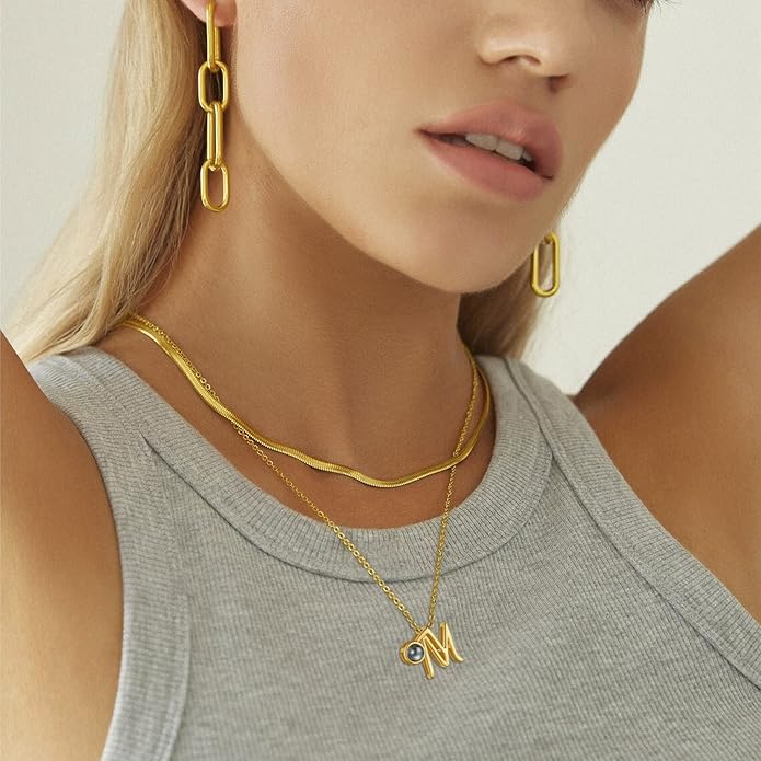 Custom4U Personalized Initial Picture Necklace for Women, Projection Necklace with Picture Inside, Gold/Silver Letter Pendant Necklace, Custom Photo Gifts for Mom Wife Birthday Valentines