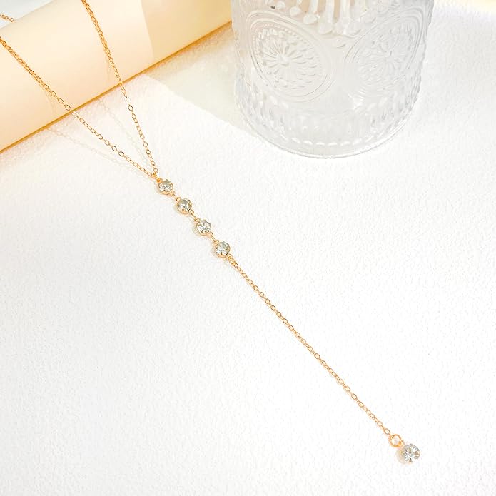 Irregular Y2k Long Y-shaped Necklace with Zircon Inlaid Sparkling Brick Tassel Pendant Double-Layer Chain High-end Fashion Accessory Women's