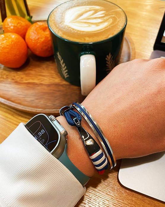 Handmade Minimalist Cuff Bracelet with Lucky Nautical Rope Inlaid Stainless Steel Cuff Unique and Stylish Bangle For Men And Women