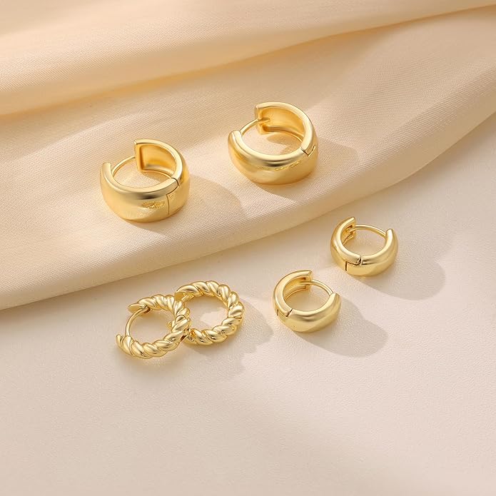 Freekiss 3 Pairs Gold Hoop Earrings Set: Dainty Stud Earrings Trendy Small 14K Gold Plated Hypoallergenic Dangle Cartilage Huggie Hoop Earrings for Women Gold Jewelry for Women Gifts