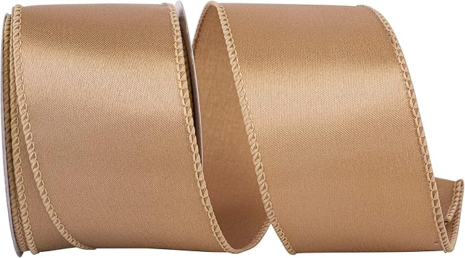 Reliant Ribbon 92575W-974-40F Satin Value Wired Edge Ribbon, 2-1/2 Inch X 10 Yards, Antique Gold