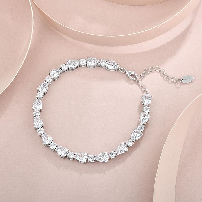 Birthstone Tennis Bracelet for Women 925 Sterling Silver Pear Shaped Gemstone Jewelry Gifts for Her
