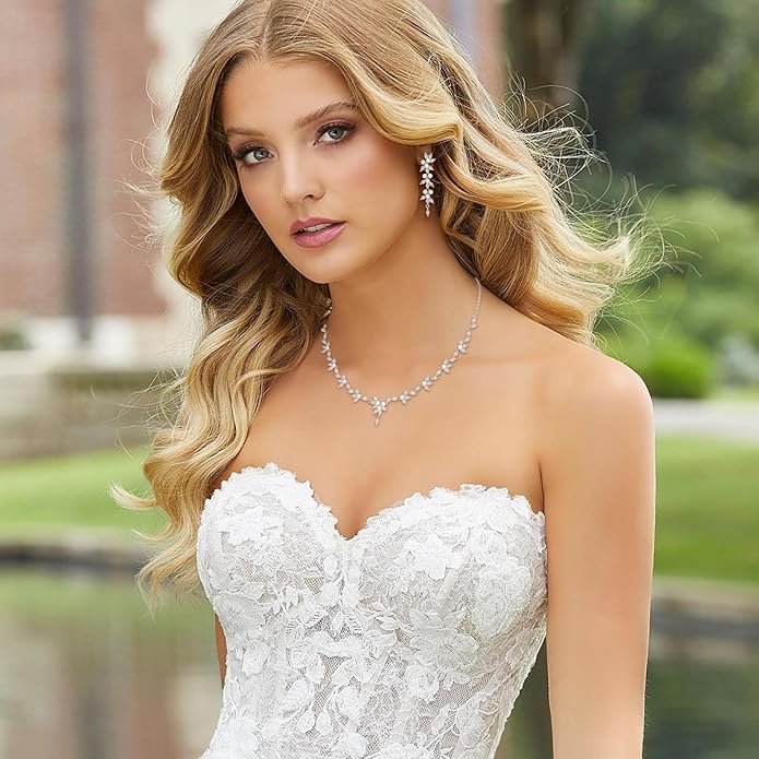 EleQueen Women's Simulated Pearl Wedding Jewelry Set, Cubic Zirconia Marquise Floral Bridal Necklace Earrings Bracelet Sets