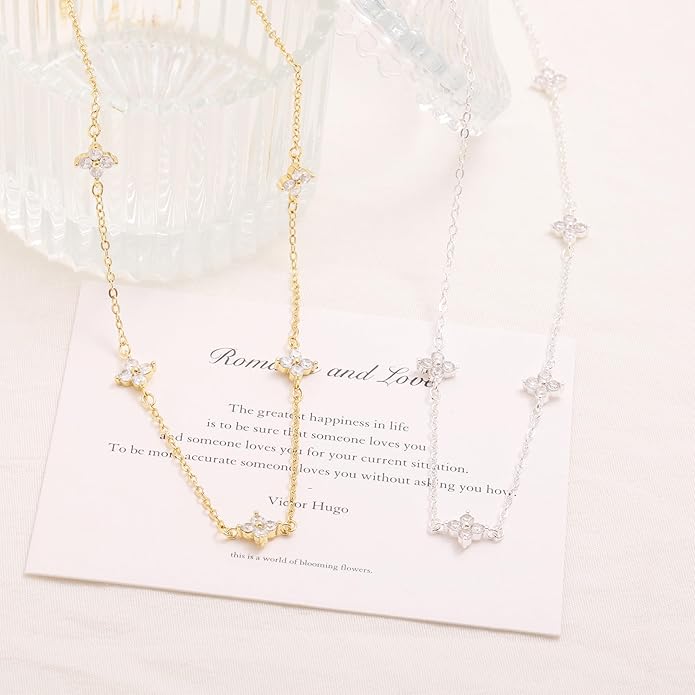 Dainty Necklaces for Women Cute Station Choker Necklace Cubic Zirconia Simulated Diamond Necklace Simple Layering CZ Necklace Trendy Jewelry Gifts