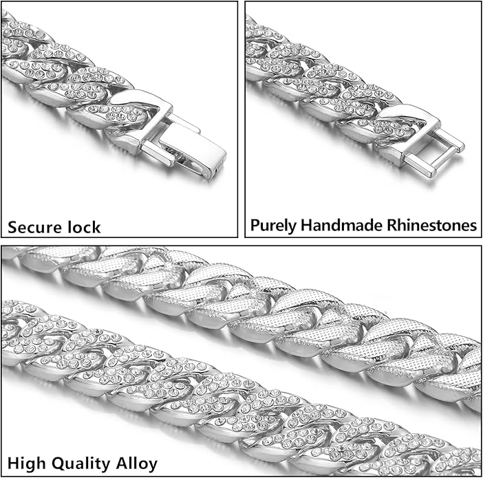 Saintda Cuban Link Chain and Bracelet Set for Men Women Iced Out Diamond Gift for Boys Hip Hop Rapper Jewelry