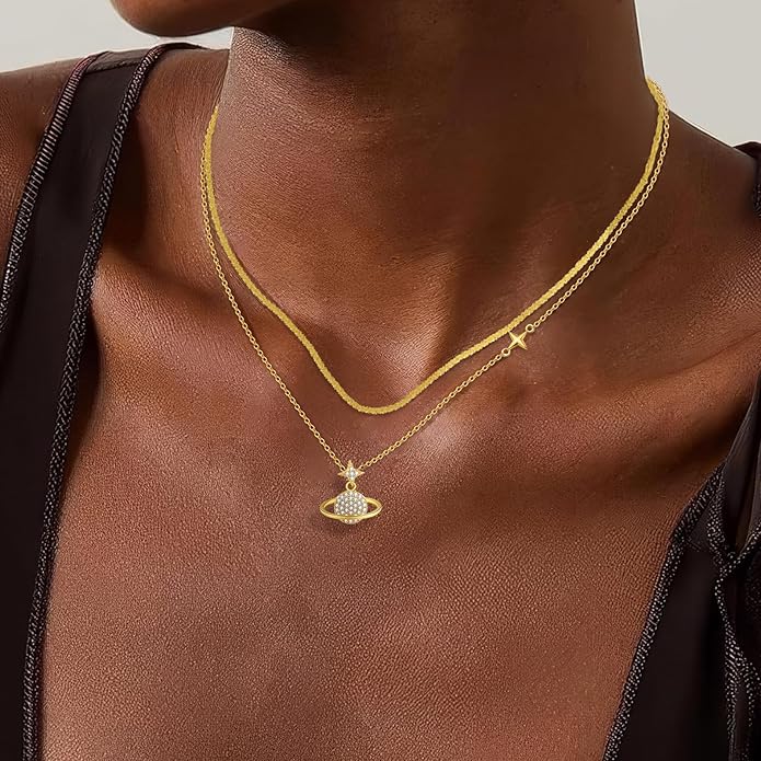 Copper Alloy 14K Gold Plated | 14K Platinum Plated Necklace for Women Double Layer Pendant Necklace Fashionable Multi-Layer Jewelry