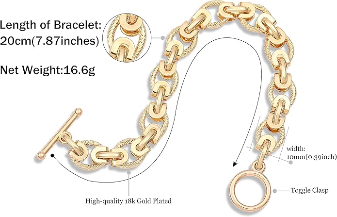 SOFYBJA 18k Gold Plated Personalized Chunky Cuban Oval Link Chain Bracelets for Men Toggle Rope Bracelet Jewelry for Women