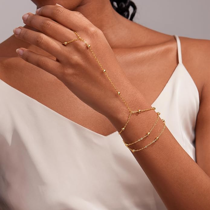 Gold Bracelets for Women Trendy,14K Gold Plated Dainty Stackable Paperclip Cuban Link Chain Bracelets, Simple Cute Cuff Bracelets Jewelry Set Adjustable 7"+2"