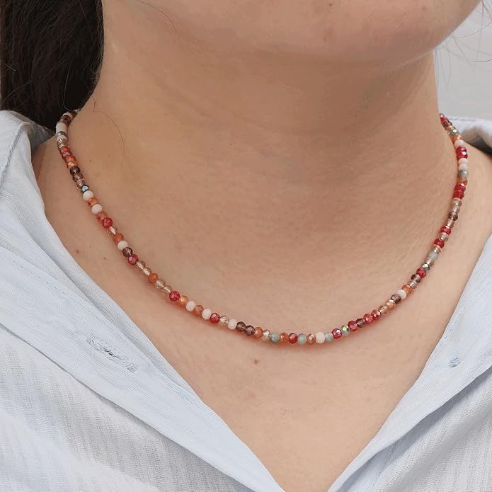 JSJOY Tiny Crystal Beaded Choker Necklaces for Women Colorful Beaded Necklace Dainty Choker Necklaces Simple Boho Jewelry Gifts for Teens Handmade Bead Necklaces Gifts