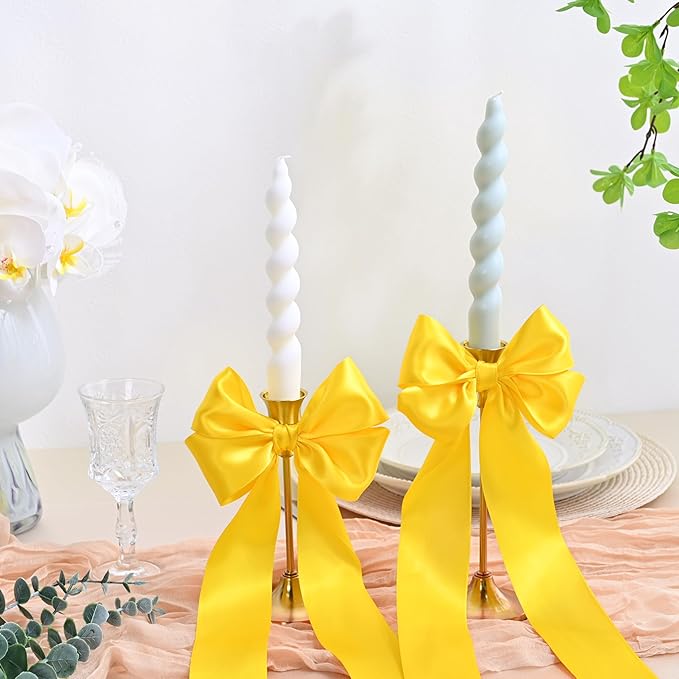 LEEQE Double Face Maize Yellow Satin Ribbon 2 inch X 25 Yards Polyester Maize Yellow Ribbon for Gift Wrapping Very Suitable for Weddings Party Hair Bow Invitation Decorations and More