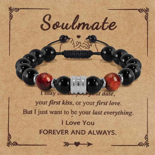Hamoery Bracelets for Men Natural Tiger Eye Stone Beads Braided Rope Bracelet Gift for Dad Husband