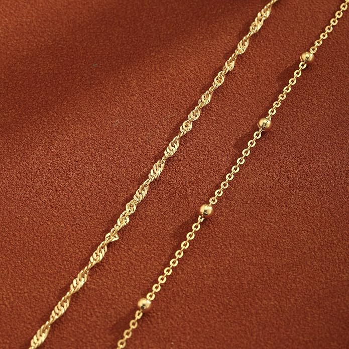 2/3 PCS Gold Anklets for Women Waterproof Cuban Link Anklet Beaded Bracelets Stackable Bracelets 14K Gold Plated Custom Jewelry Gifts Non Tarnish Lightweight