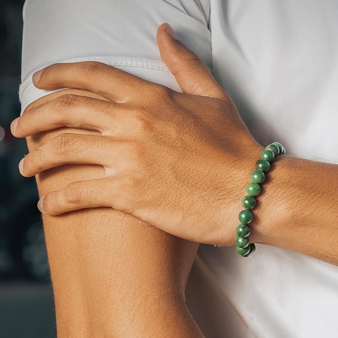 RTZN Jade Bracelet for Men – Premium Artisan Handcrafted Authentic Dark Green Jade Bracelet – 8MM Beaded Stone Mens Jade Bracelets