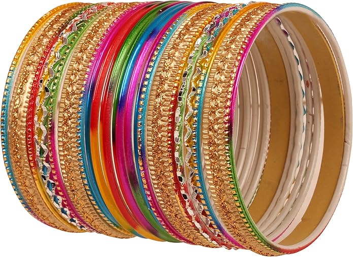 Touchstone Stunning Rainbow Multicolor Bangle Collection. Indian Bollywood Colorful Bangle Bracelet Set of 24 In Antique Gold Tone For Women.
