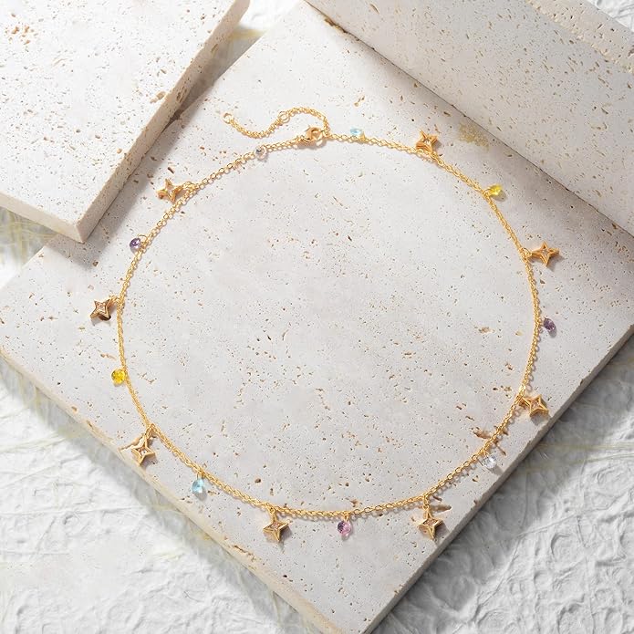 MTMY Beaded Necklaces for Women 14K Gold Plated Dainty Colorful Green/Rose Beaded Pearl Choker Necklace Delicate Boho Choker Necklace Jewelry Gift