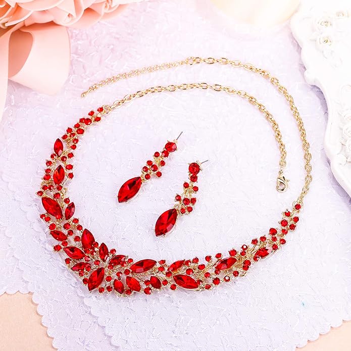 BriLove Women's Wedding Bridal Austrian Crystal Marquise Cluster Collar Necklace Dangle Earrings Set