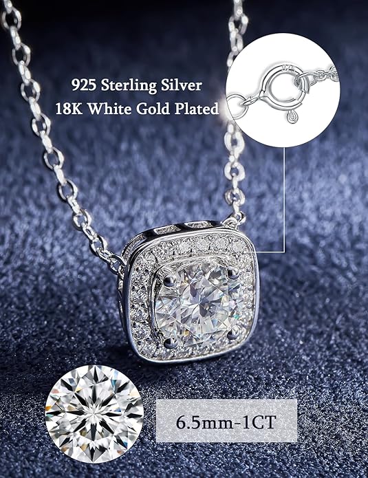 IMOLOVE Moissanite Solitaire Pendant Necklaces for Women Sterling Silver with 18K White Gold Plated 1-3 Carat D Color VVS1 Clarity Mossanite Jewelry for Women