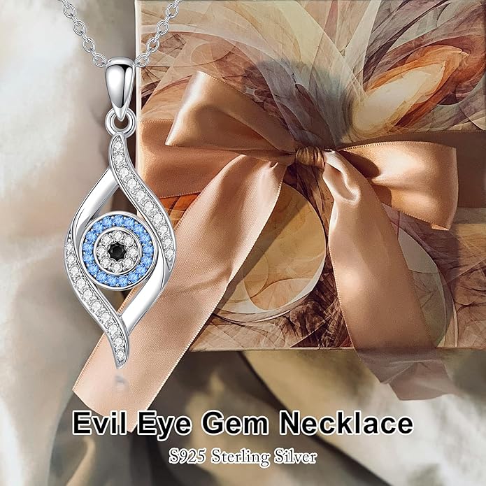 Evil Eye Necklace 925 Sterling Silver Nazar Eye Pendant Necklace Protection Amulet Jewelry Gifts for Women Men