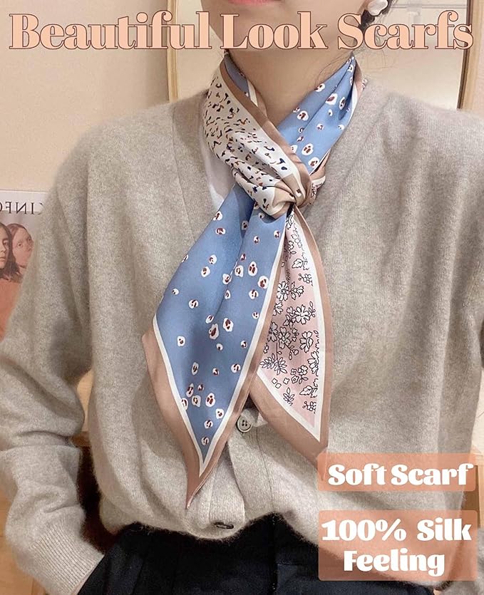 kcctoo 59" Mulberry Silk Like Head Scarf Women's Fashion Square Neck Satin Scarfs for Bag Hair Scarves Gift 59 * 5.9”