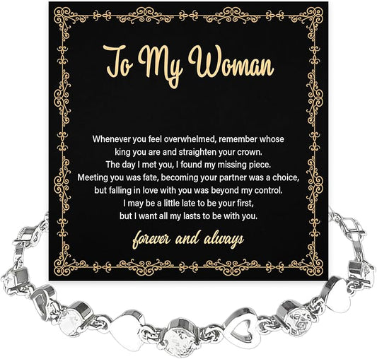 To My Wife Crystal Heart Bracelet Gift From Husband, Beautiful Wife Jewelry For Anniversary, Birthday, Christmas, Valentine’s Day, Bracelet For Her With Heartfelt Message & Elegant Box