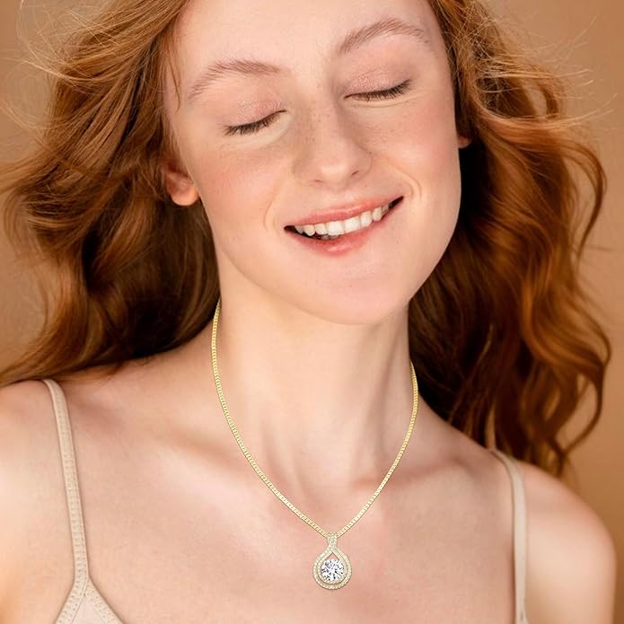 Platinum Plated Certified Moissanite Necklace for Women Gift for Her