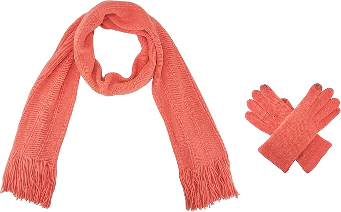BRUCERIVER Women's Ultra Soft Knit Scarf & Glove Set Touchscreen Function Cable Design
