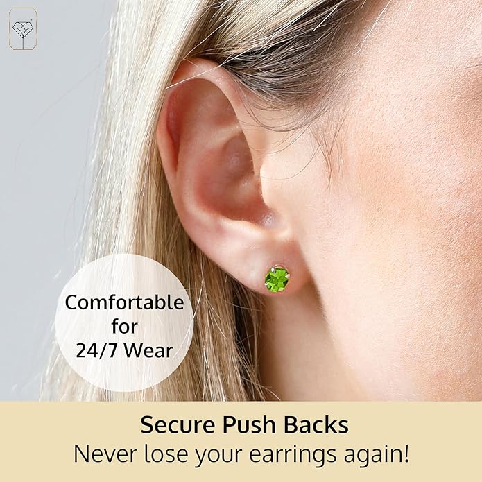 14k Gold Oval Stud Earrings for Women with Push Backs | 7x5mm Gemstone Birthstone Earrings | Real 14 Karat Gold Earrings Studs | Hypoallergenic Gemstone Stud Earrings for Women by MAX + STONE