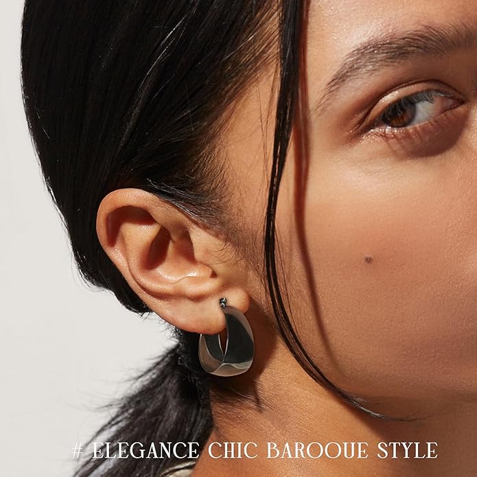 EXGOX Gold Hoop Earrings for Women Sterling Silver Post Hoops Earrings for Women Wide Thick Silver Hoop Earrings Hypoallergenic Lightweight 14k Real Gold Plated Hoop Large Earrings (25/30/40/50MM)