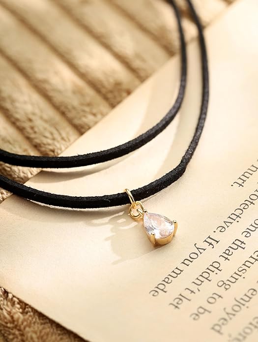 Sacina Layered Black Choker Necklace, Glass Teardrop Chocker, Black Necklace, Gothic Goth Boho Choker, Christmas Jewelry Gift For Women