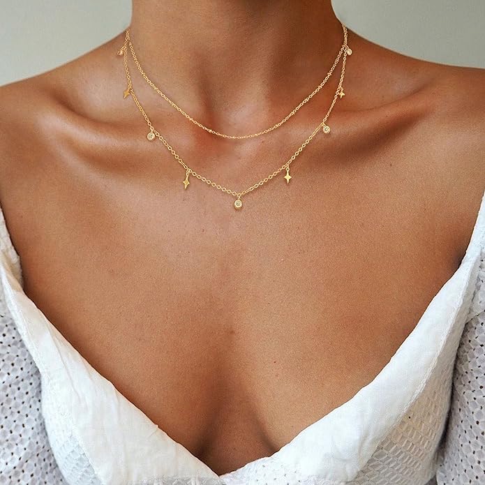 Layered Necklaces For Women,Dainty Gold Plated Necklace Stack Prom Layering Necklaces For Women Trendy Chain Cross Choker Necklace Set Fashion Accessories