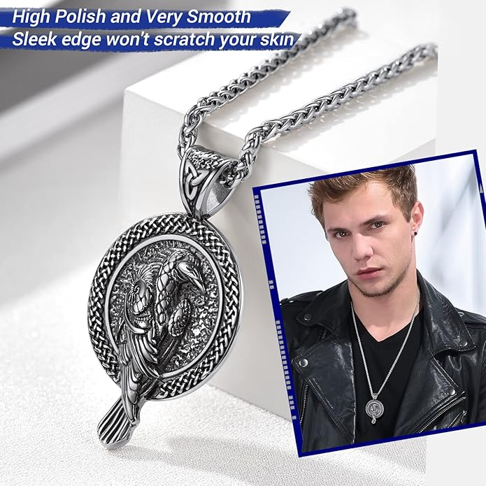 PROSTEEL Norse Viking Jewelry for Men Women, Vintage Thor Hammer/Thor Axe/Raven/Odin Necklace, 316L Stainless Steel Pendant Chain, Come with Box