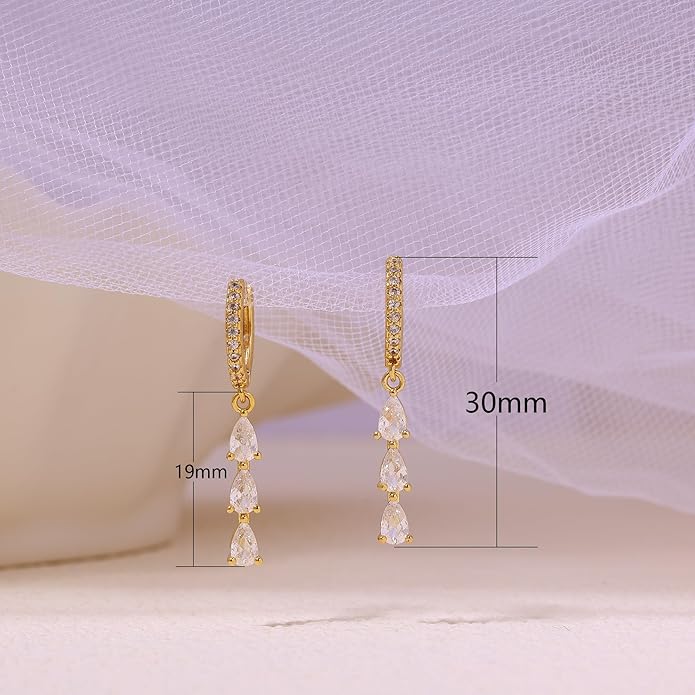 14K Gold Plated Butterfly Dangle Earrings for Women - Dainty, Trendy, Hypoallergenic CZ Drop Earrings - Simple Long Dangling Jewelry