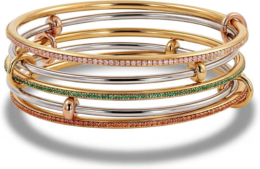 Musishiyu Gold Bracelets for Women Stacking Bangle - 18K Mixed Metal Tri-Color Rolling Interlocking Bands, Cubic Zirconia Fidget Anxiety Jewelry, Valentine's Galentine's Day Gifts (Love, Loyalty, Friendship)