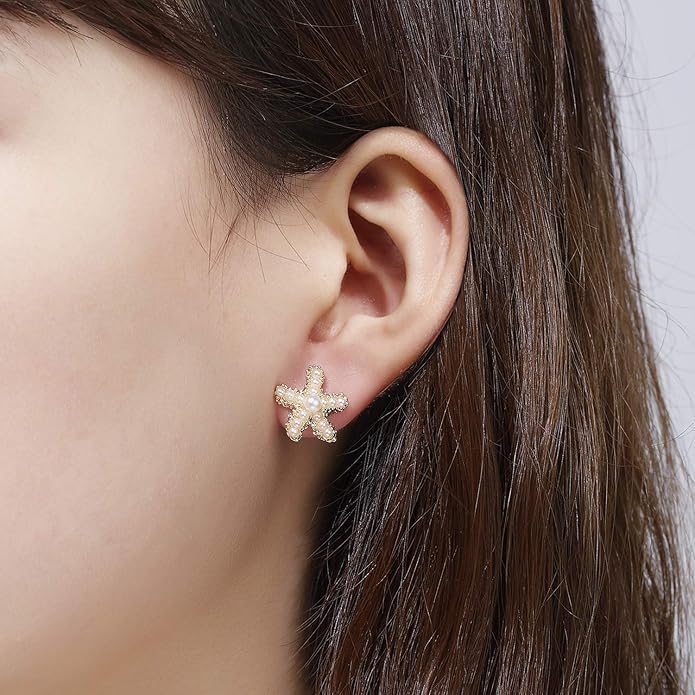 Kruckel Pearl Earrings for Women, Starfish, A reminder to embrace our dreams, Hypoallergenic, Lead-Free, Nickel-Free, with Greeting Card, Great Wedding Birthday Anniversary Retirement Gift for Woman