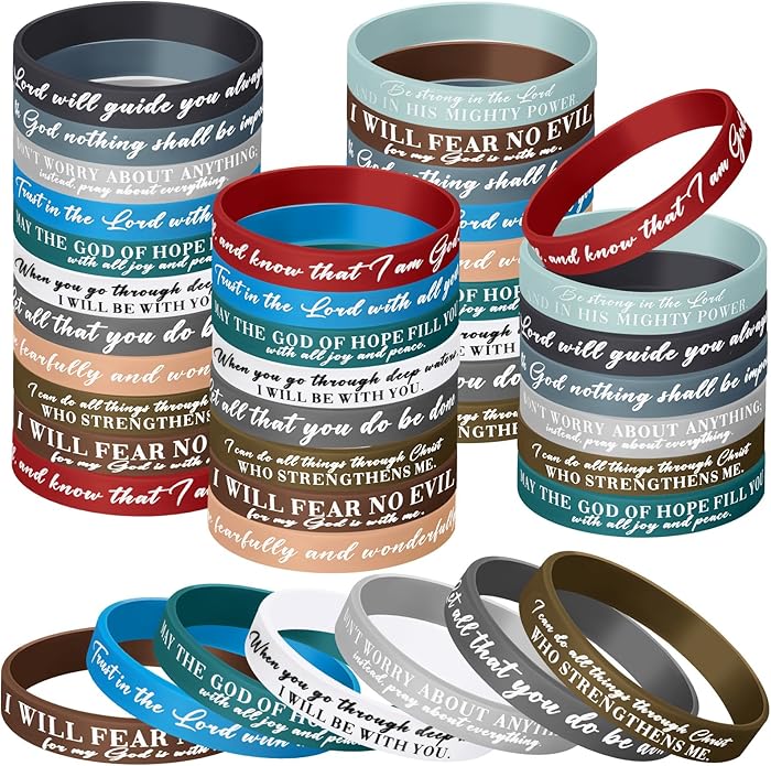 Ecation Bible Verses Bracelets Bulk Scripture Silicone Wristbands Inspirational Motivational Quote Rubber Wristbands Christian Bracelets for Easter Carnival Party Favors
