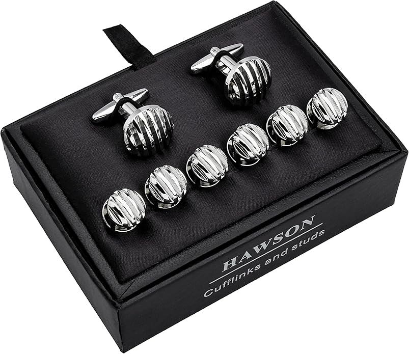 HAWSON Cufflinks and Studs for Men-Fashion Men Vintage Enamel Carbon Fiber Tuxedo Shirt Cufflinks and Studs Set for Regular Wedding Business Accessories