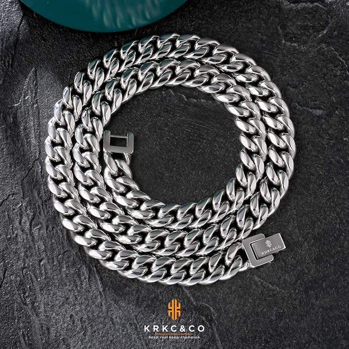 KRKC&CO Cuban Link Chain for Men 8/10/12/14mm, Brithday Gift for Men, 18k Gold Miami Necklace, Durable, Anti-Allergies Hip Hop Jewelry for Mens
