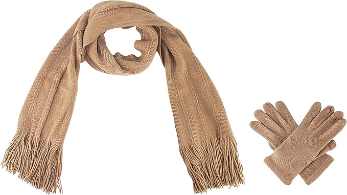 BRUCERIVER Women's Ultra Soft Knit Scarf & Glove Set Touchscreen Function Cable Design