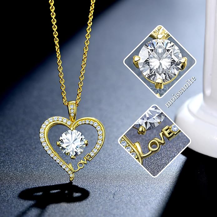 Moissanite Heart Necklaces for Women, Gifts for Wife, 1-3 Carat Moissanite 925 Sterling Silver Love Jewelry, Birthday Wedding Anniversary Christmas Engagements Gifts for Wife Women Her Girlfriend Mom