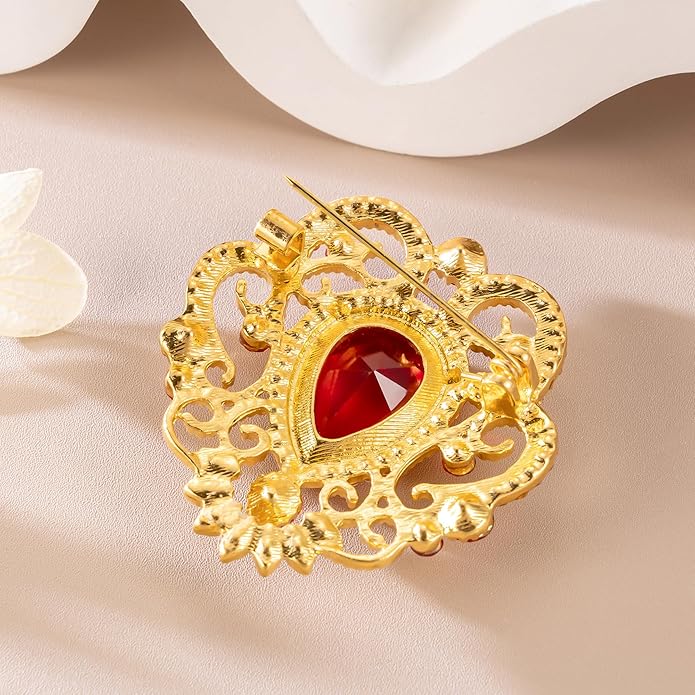 SELOVO Vintage Style Elegant Crown Rhinestone Teardrop Pin Brooch for Women